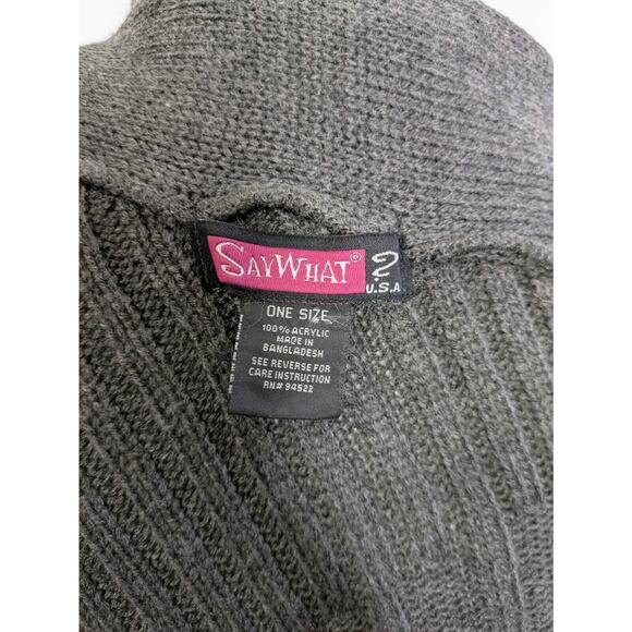 Say What? Poncho Sweater Gray Knit V Neck Casual One Size - Picture 6 of 7